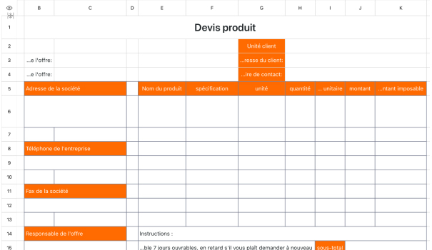 Devis produit